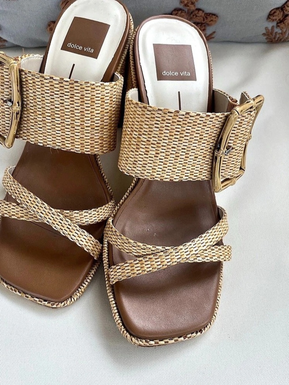 Dolce Vita Karlos Sandal Woven Block Heel Brown & Tan